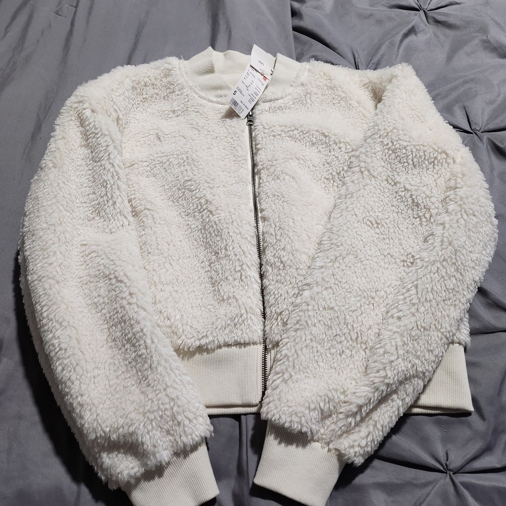 Uniqlo Windproof Outer Fleece Ribbed Blouson Jacket Off White Women Small NWT